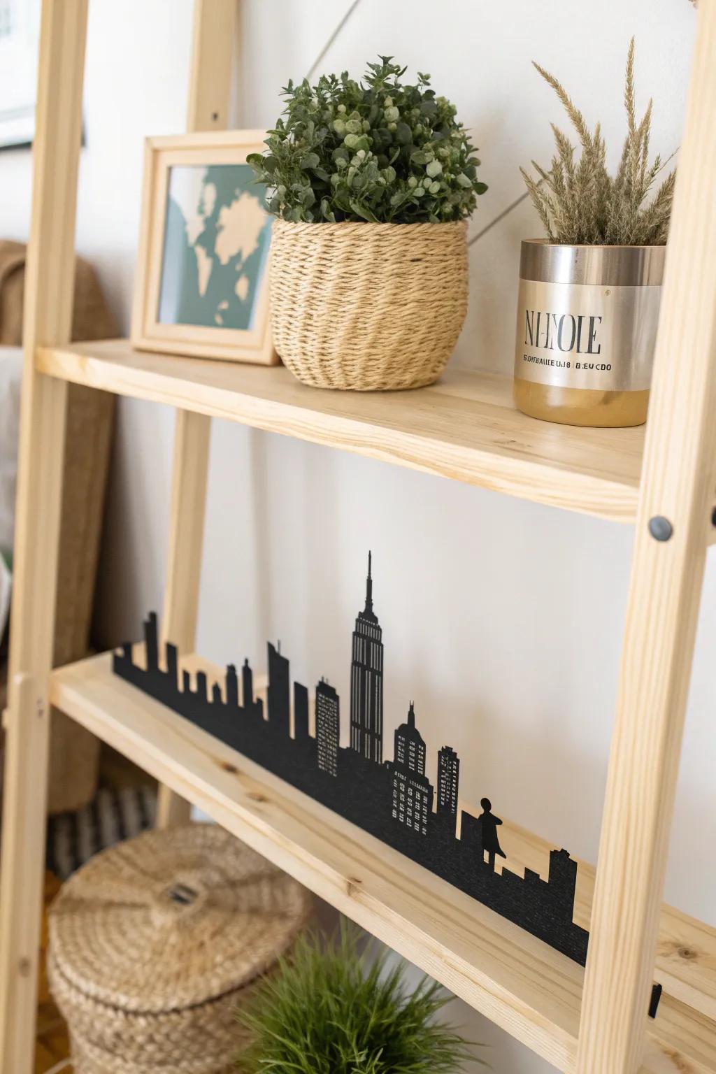 Transform your space with a personalized skyline silhouette on your shelves—where minimalism meets boho charm.