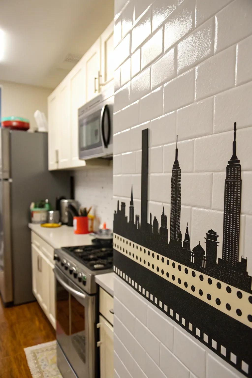 Bring an urban feel to your kitchen with washi tape cityscapes.