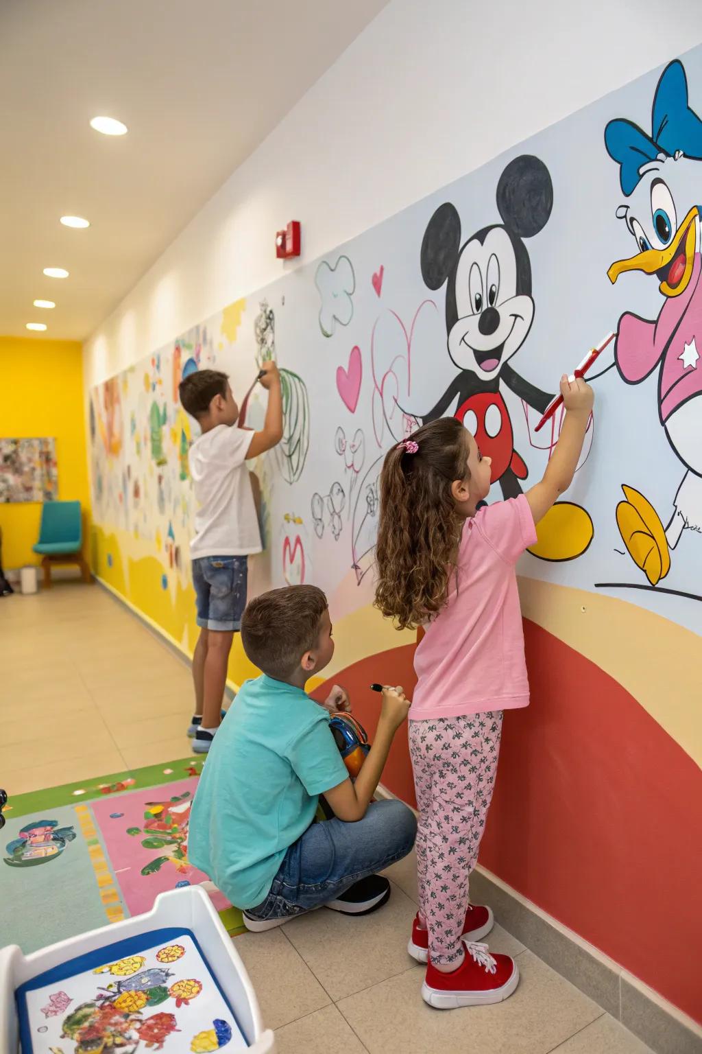 Children painting their favorite cartoon characters with joy