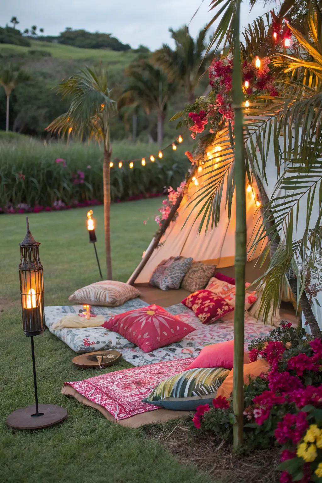 Create a beachy paradise with tropical decor and activities.