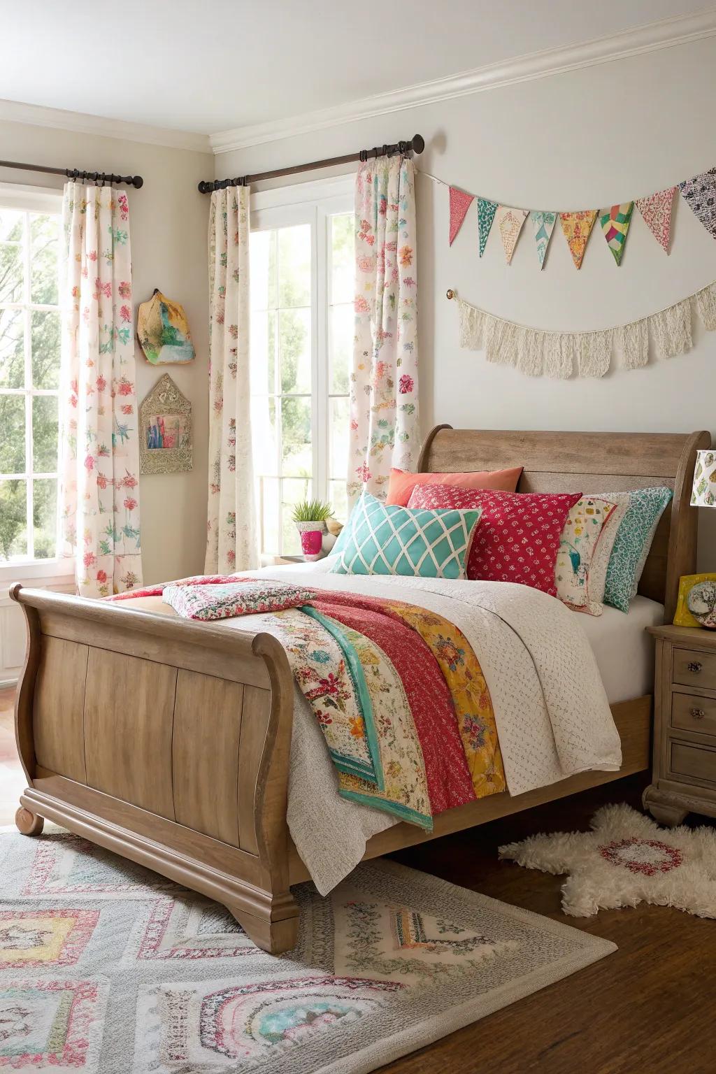 A pop of color adds vibrancy and character to this classic sleigh bed.