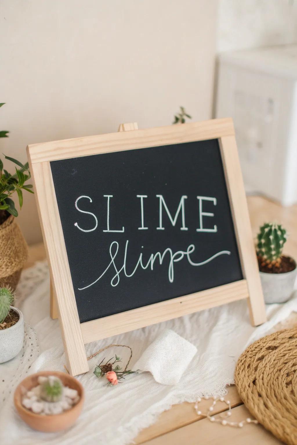 Craft your slime with style and simplicity—let the chalkboard guide you!