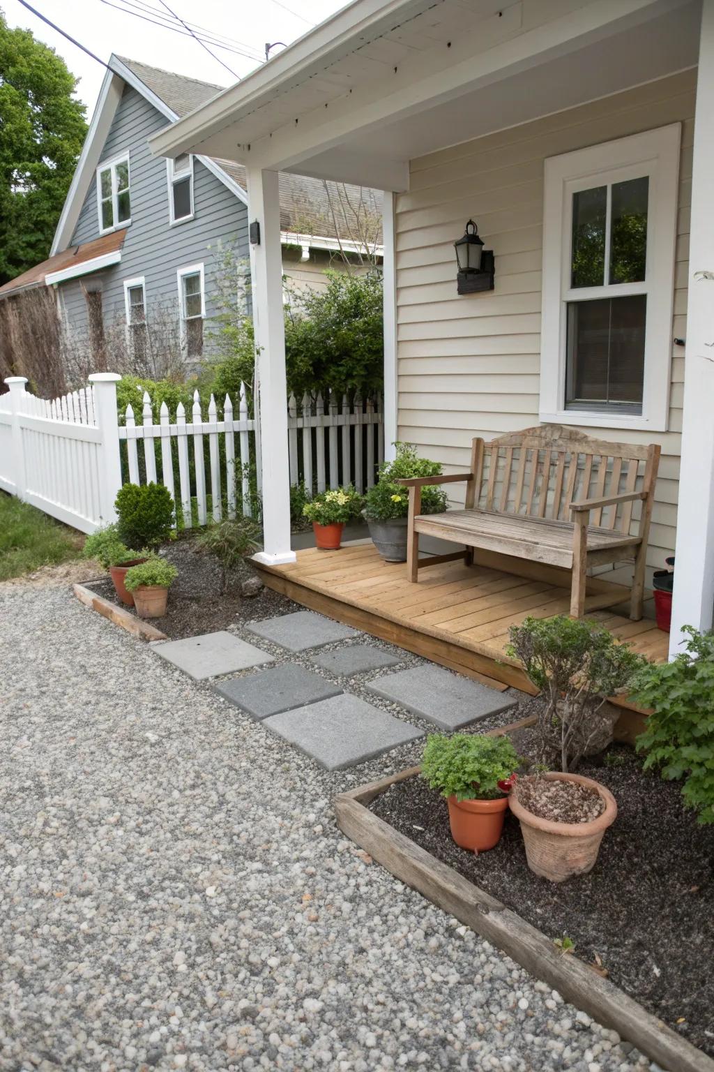 Gravel ground cover is practical and stylish.