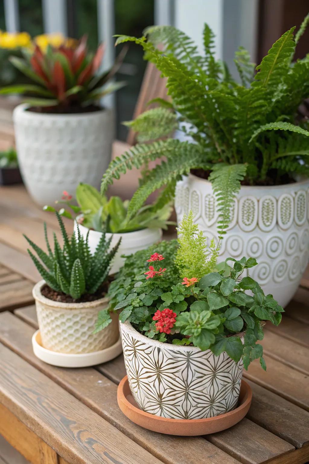 Decorative pots add character to indoor gardens.