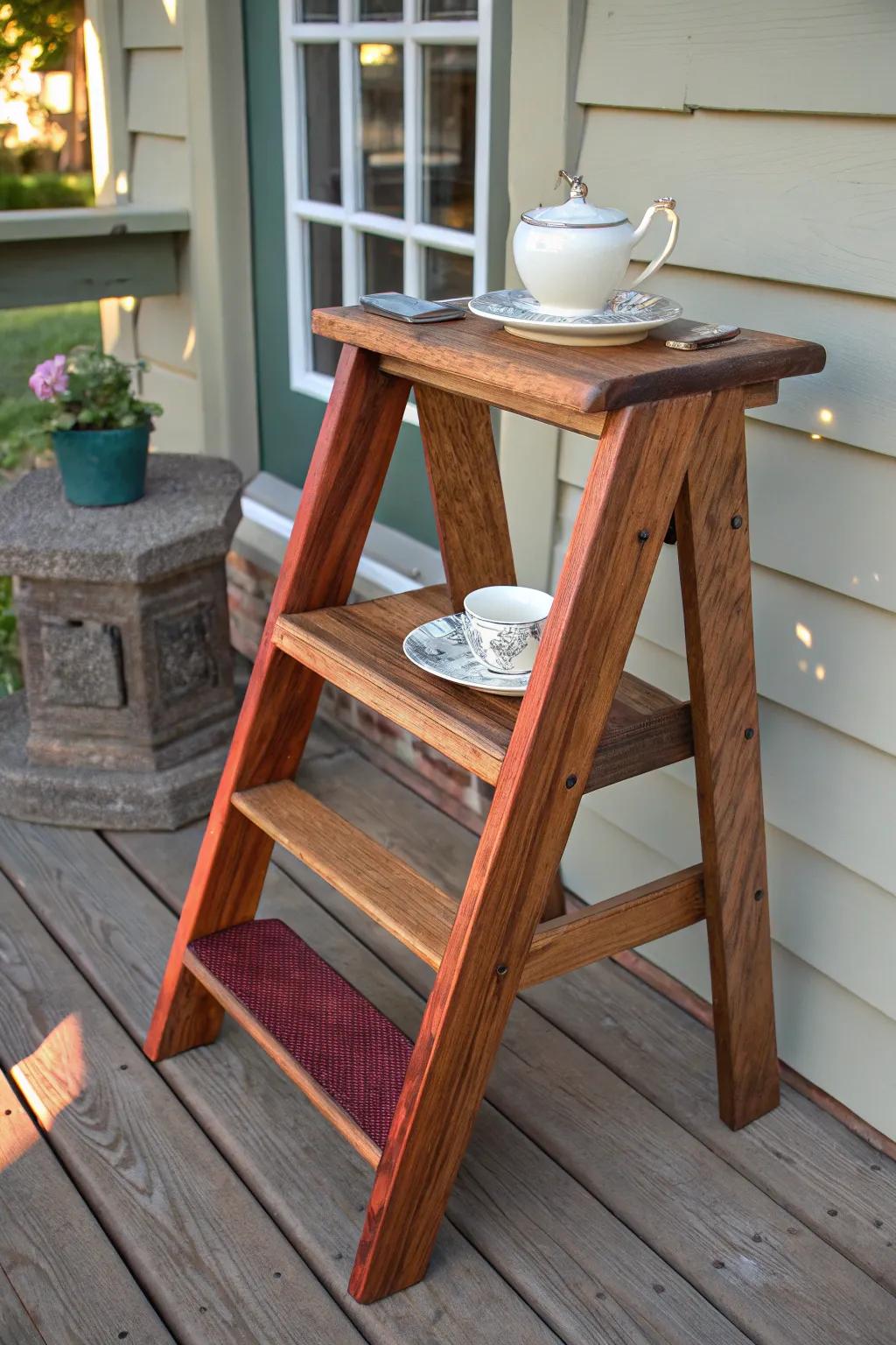 Transform craftsmanship into elegance with a DIY ladder side table—perfect for your afternoon tea retreat.