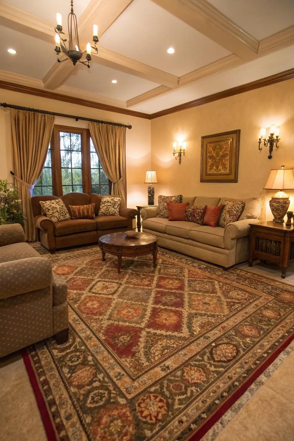 Rugs can anchor spaces and add warmth.