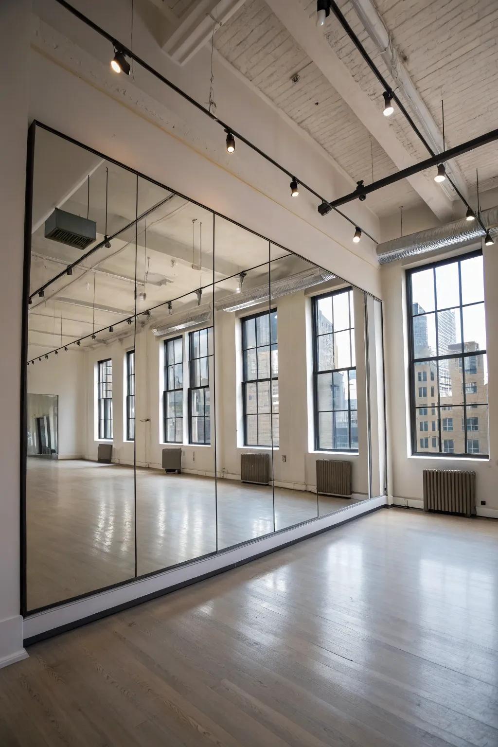 Mirrors creating an illusion of depth and expanding a loft space.