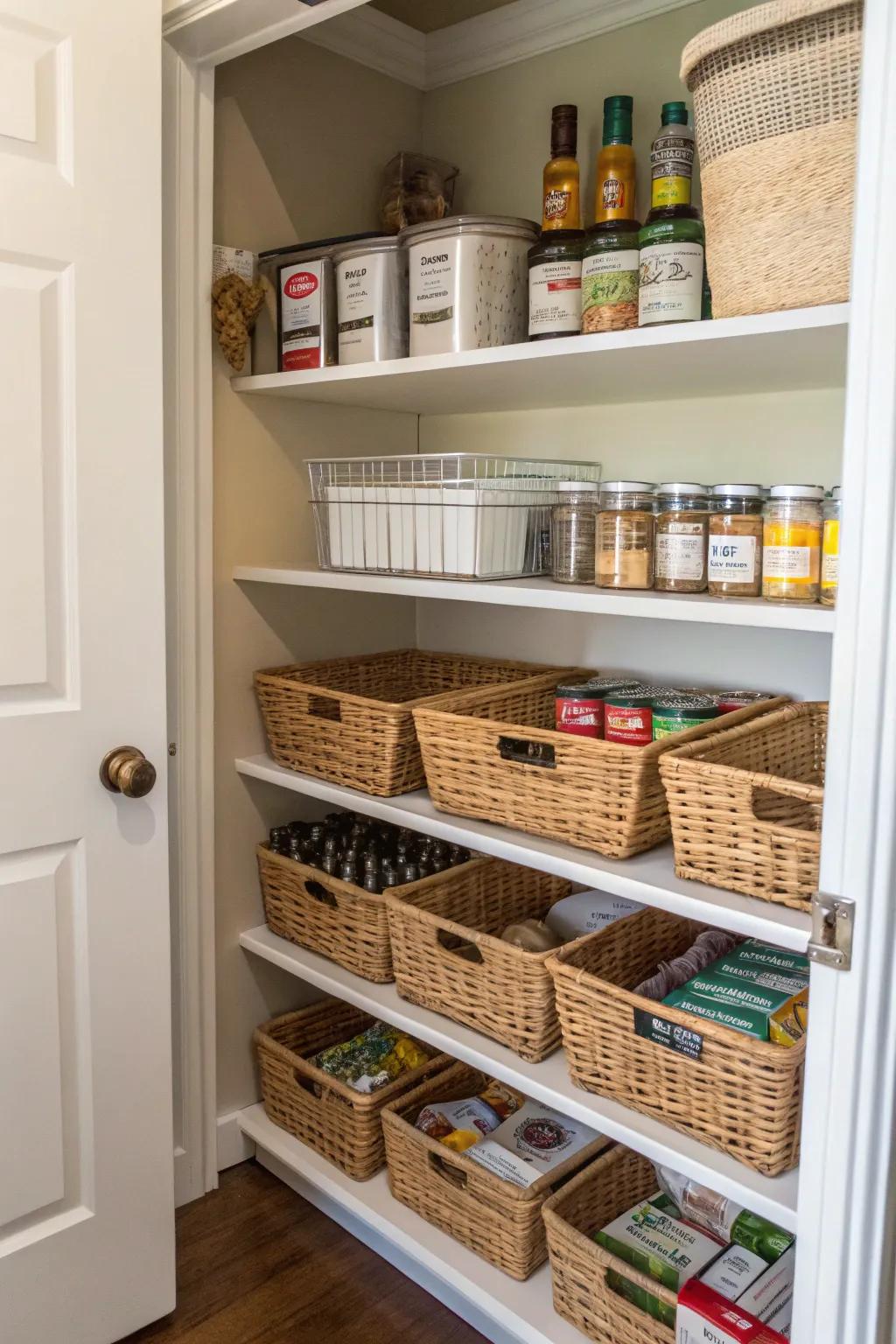 Under-shelf baskets maximize storage space efficiently.