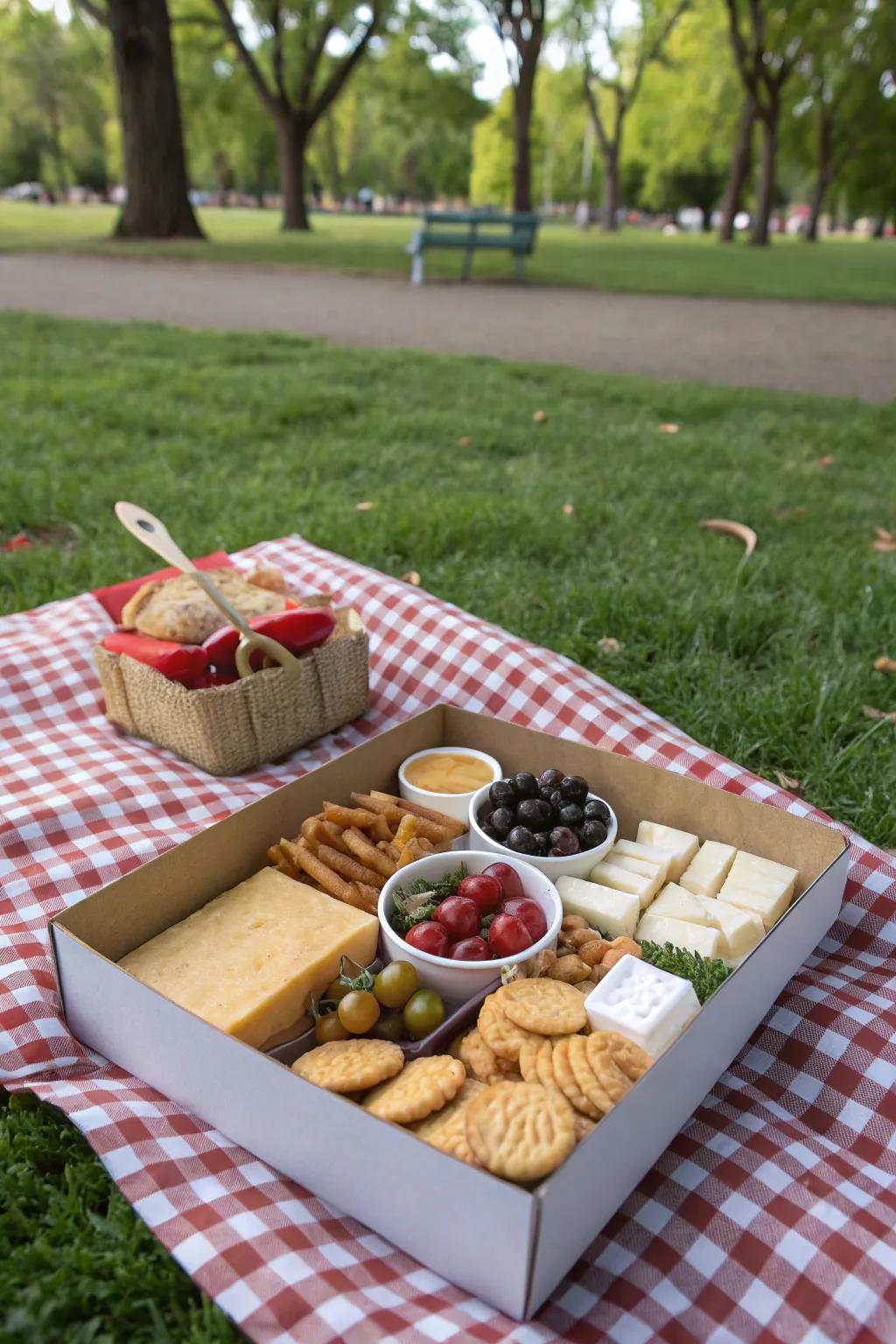 Enjoy the great outdoors with this charming picnic snack box.