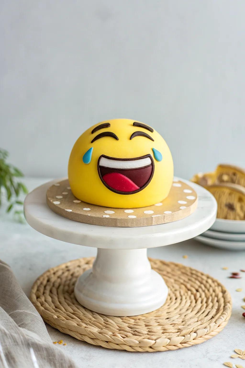 Laugh out loud with this charming emoji cake, perfect for adding a touch of fun to your minimalist celebration.