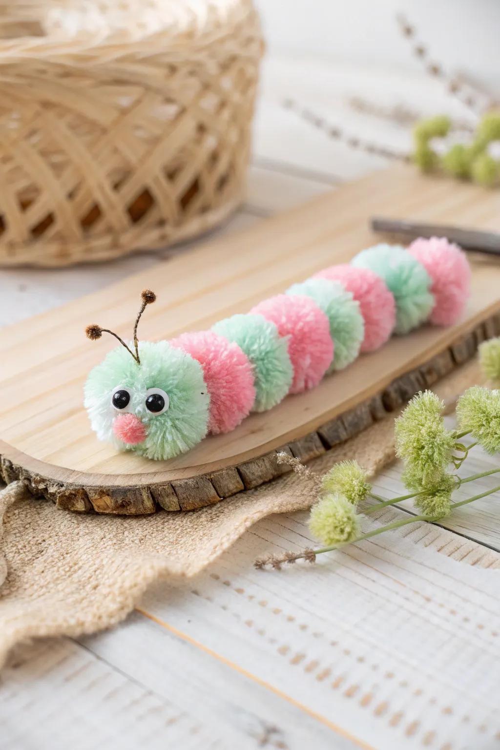 Embrace the charm of spring with these whimsical pom-pom caterpillars, a perfect blend of minimalist style and playful creativity.