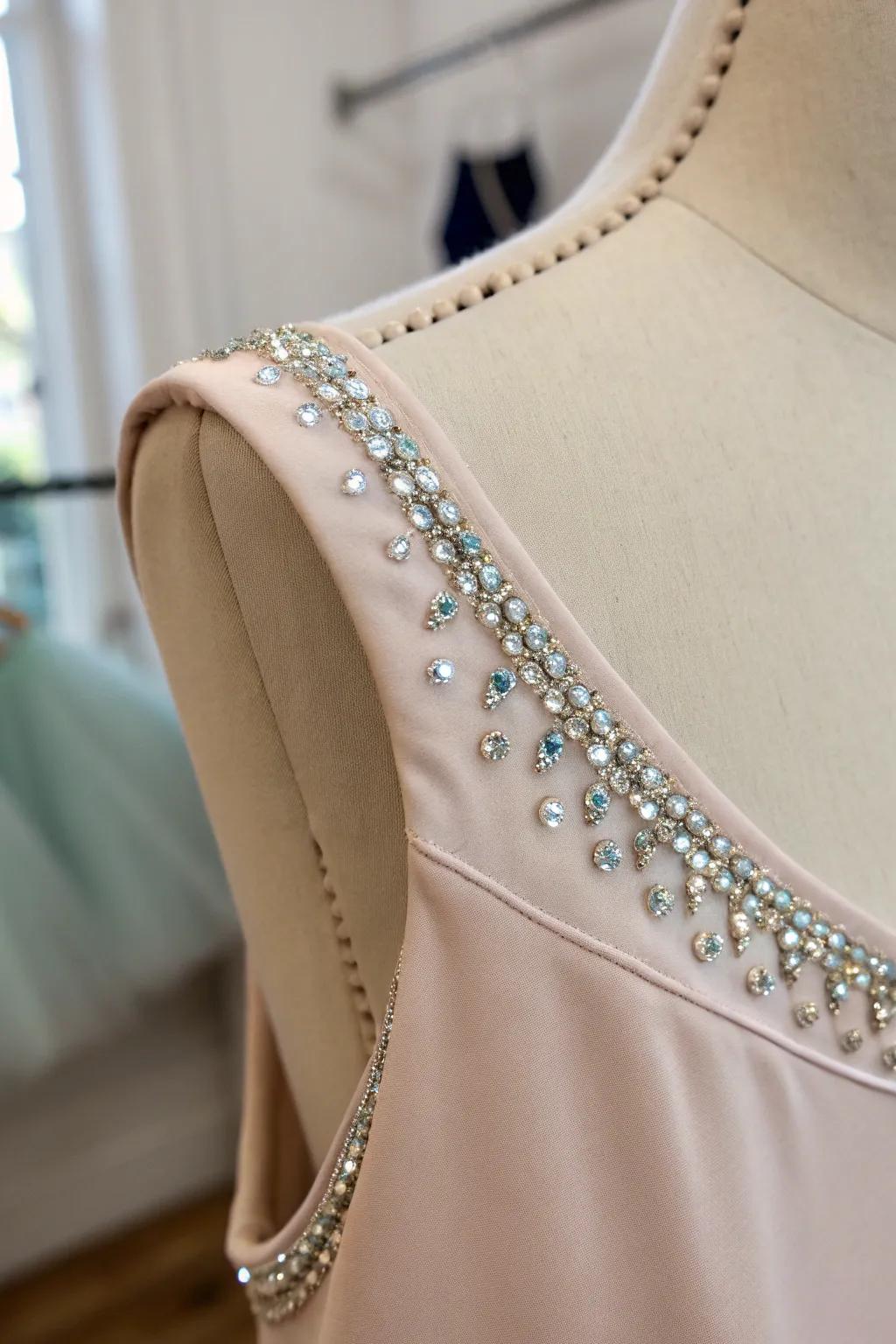 Elevate your dance costume with the simple elegance of rhinestone-lined edges.