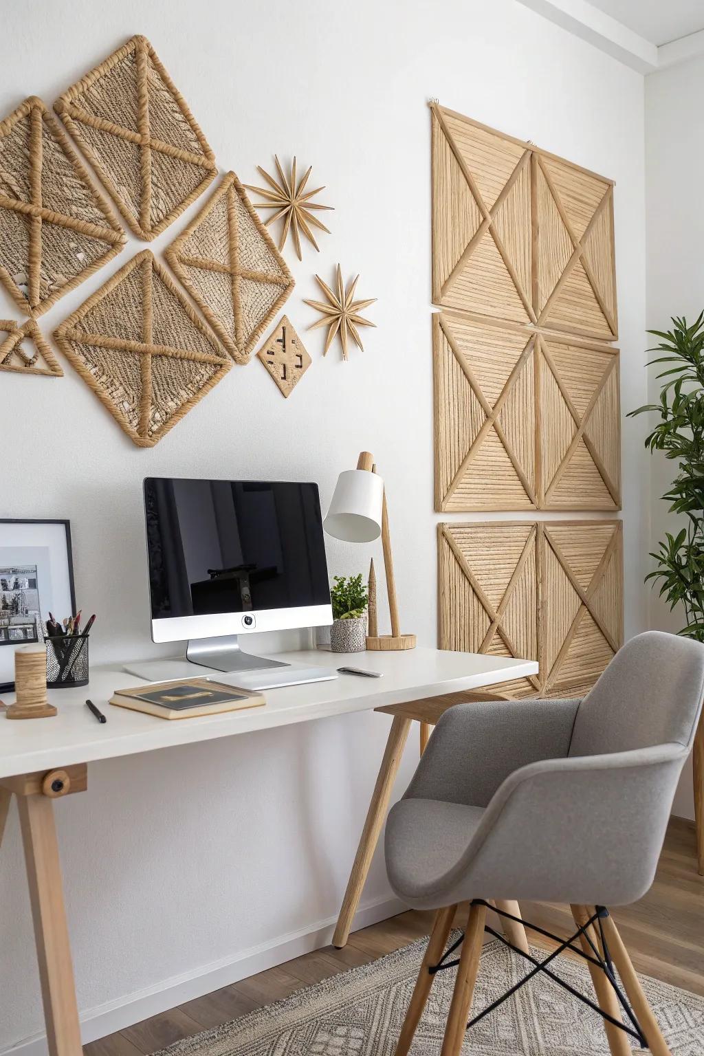 Create contemporary decor with geometric straw art.