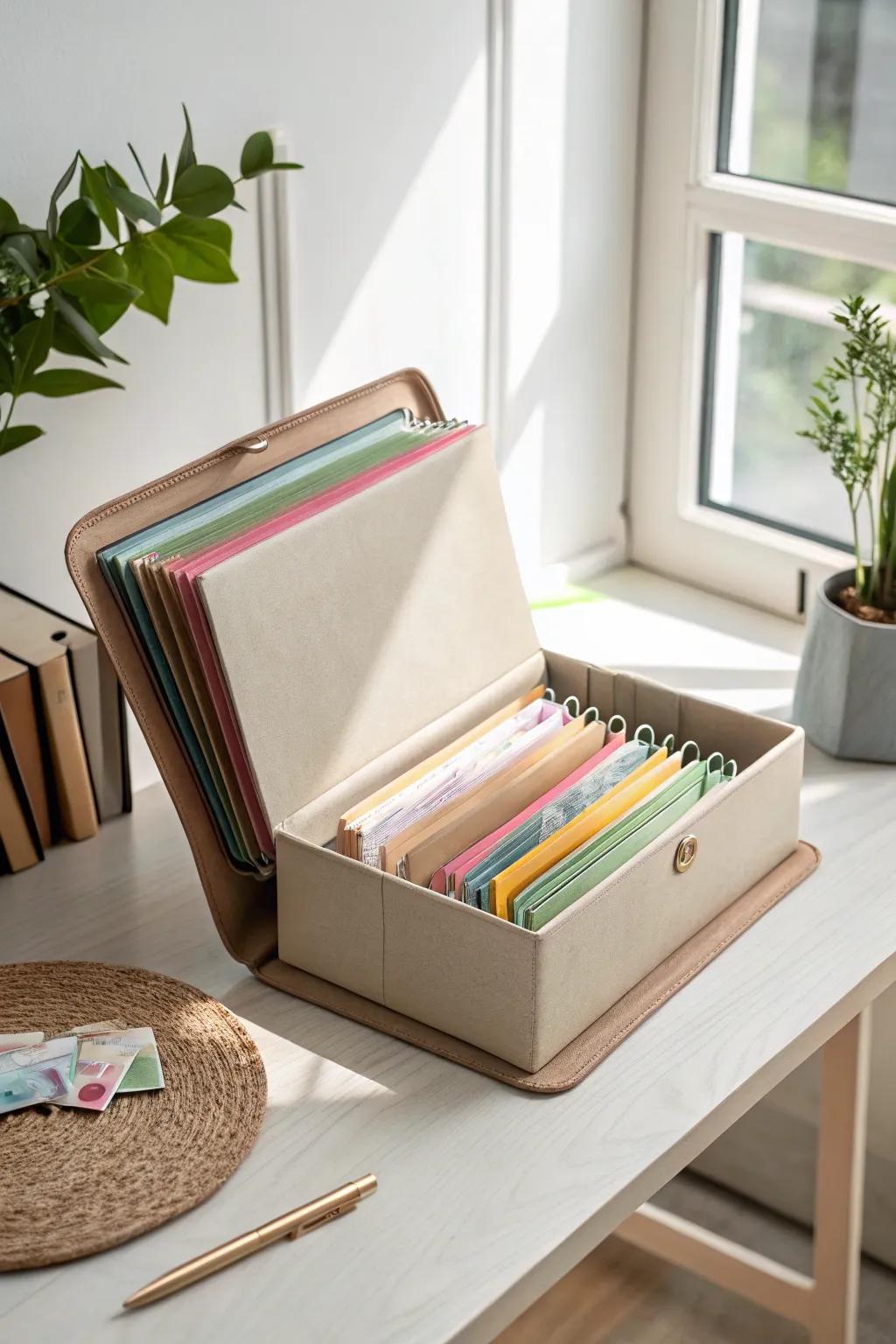 Stay organized in style with this chic expanding file folder – perfect for teachers on the go!