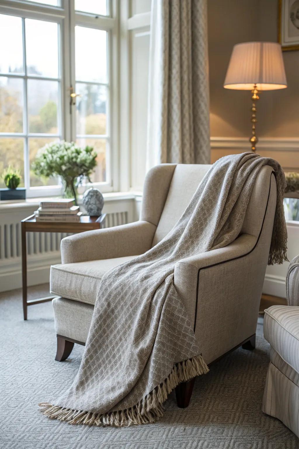 Cozy up with a decorative throw blanket.