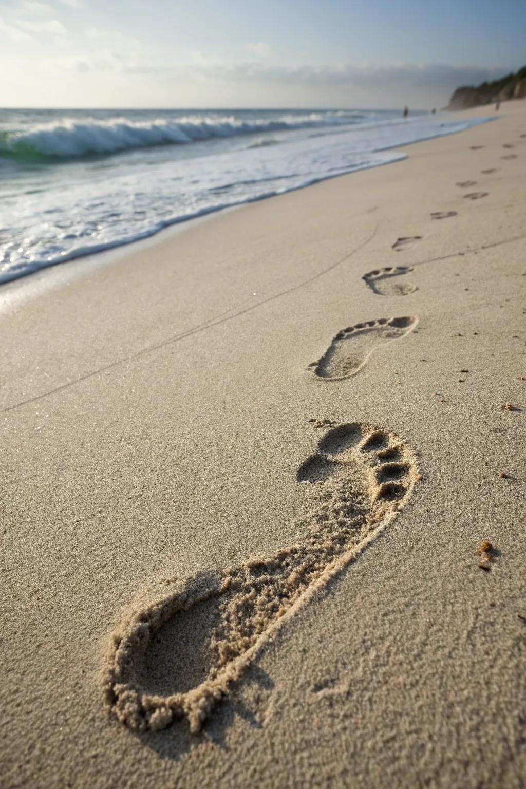 Capture the essence of a perfect beach day with timeless sand footprints.