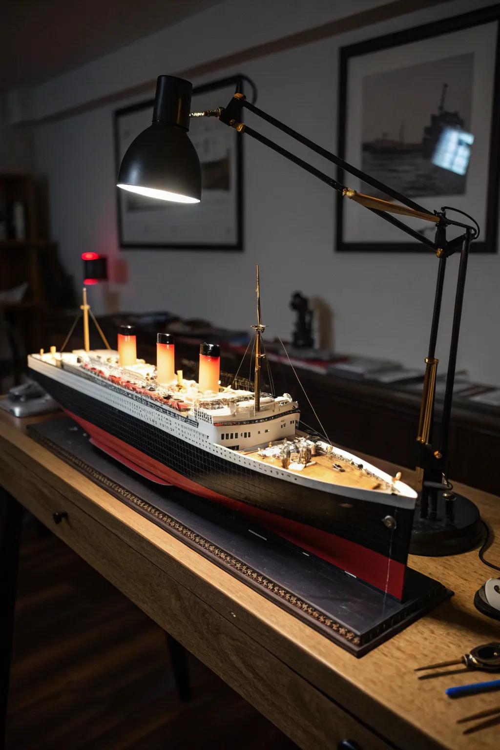 Illuminate the majesty of the Titanic with dramatic lighting that brings every detail to life.