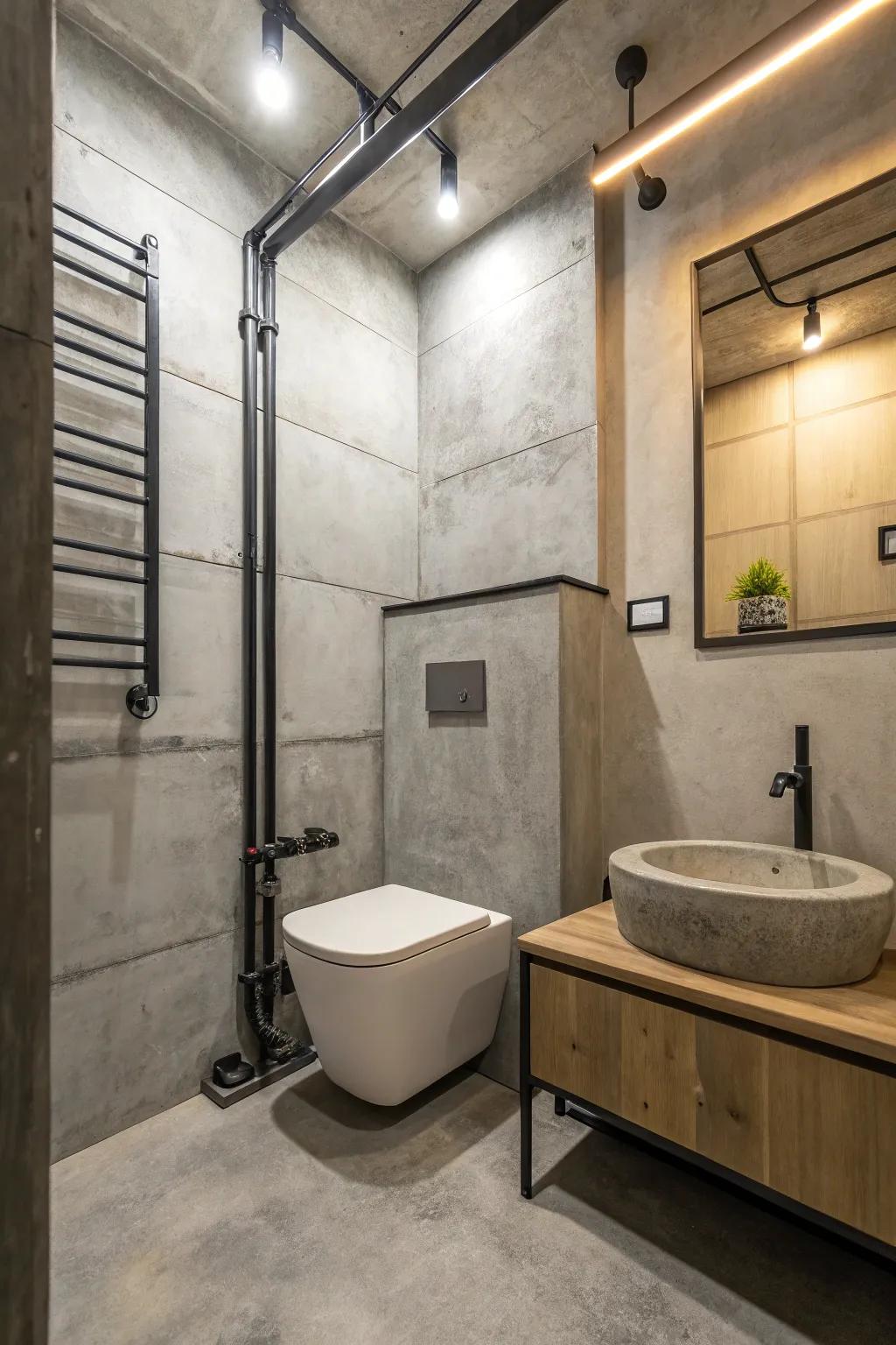 Concrete toilets provide an industrial and modern aesthetic.