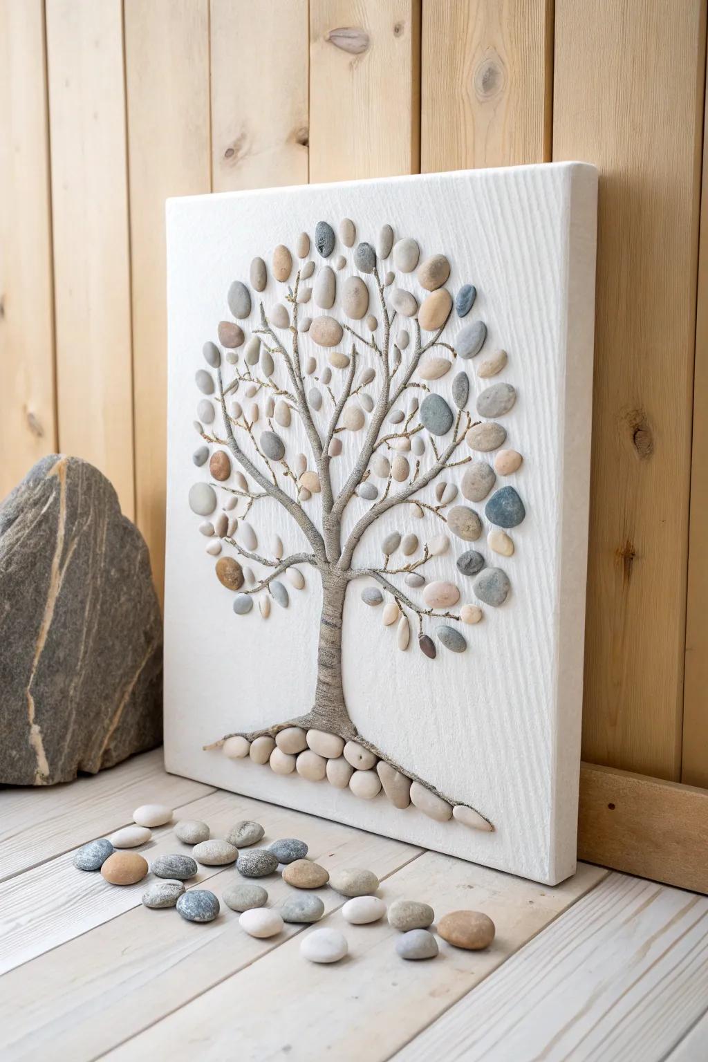 Embrace nature's elegance with this minimalist pebble art tree, perfect for bringing a touch of earthy simplicity to your space.