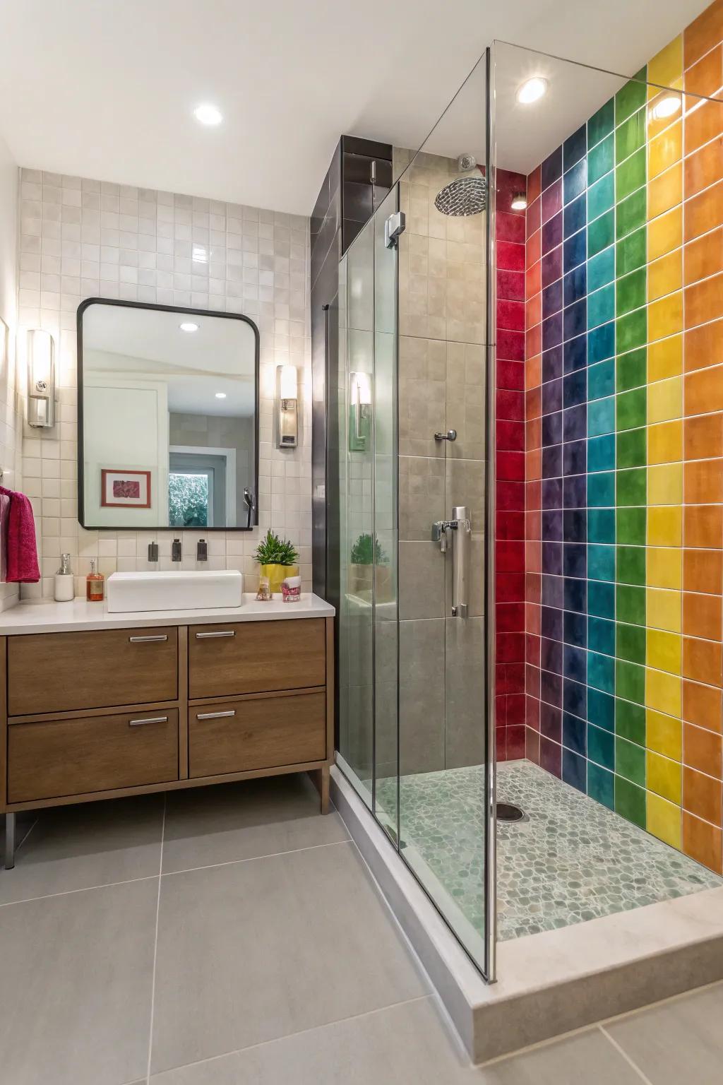 Create a focal point with a statement shower wall.