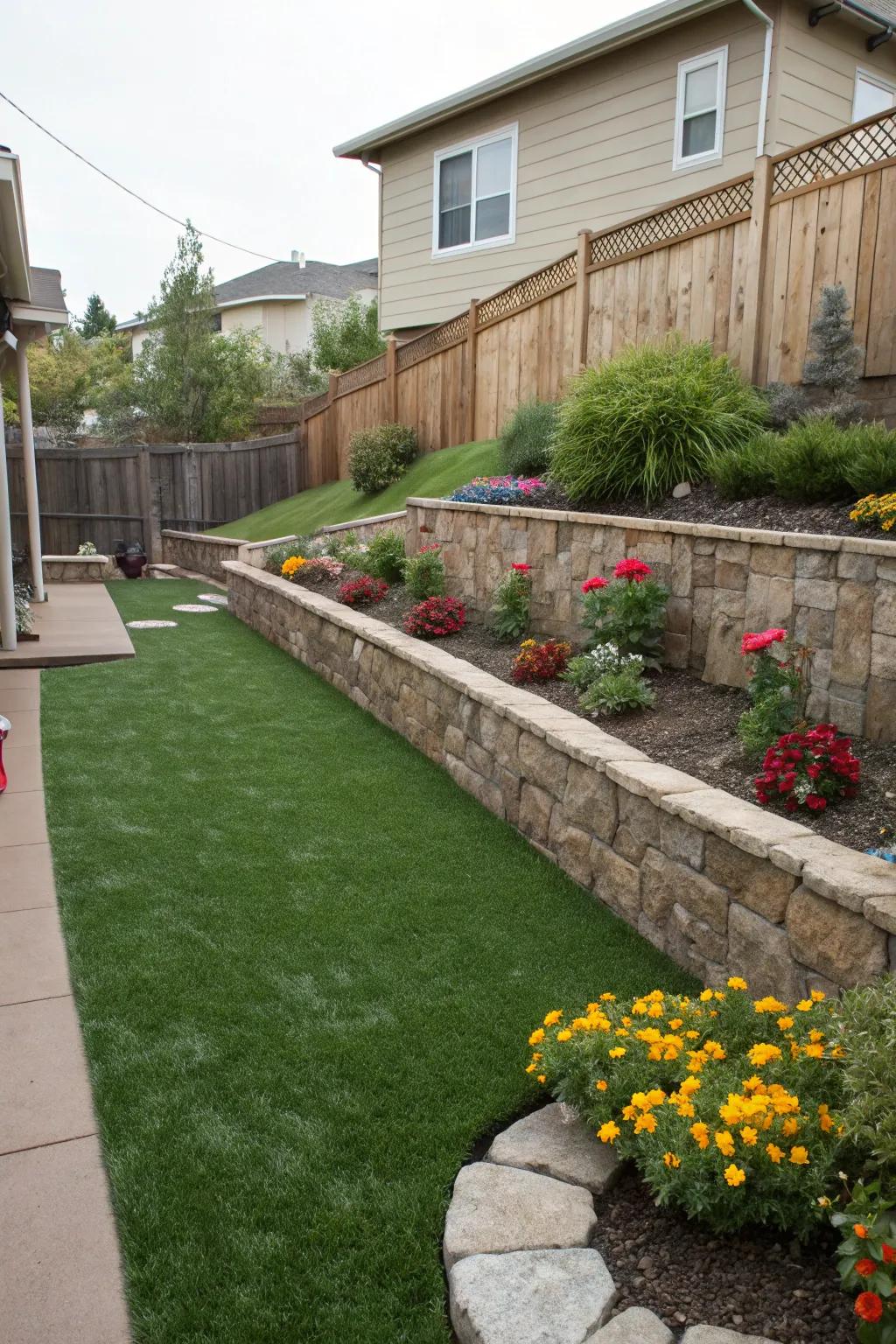 Stabilize slopes with durable turf.