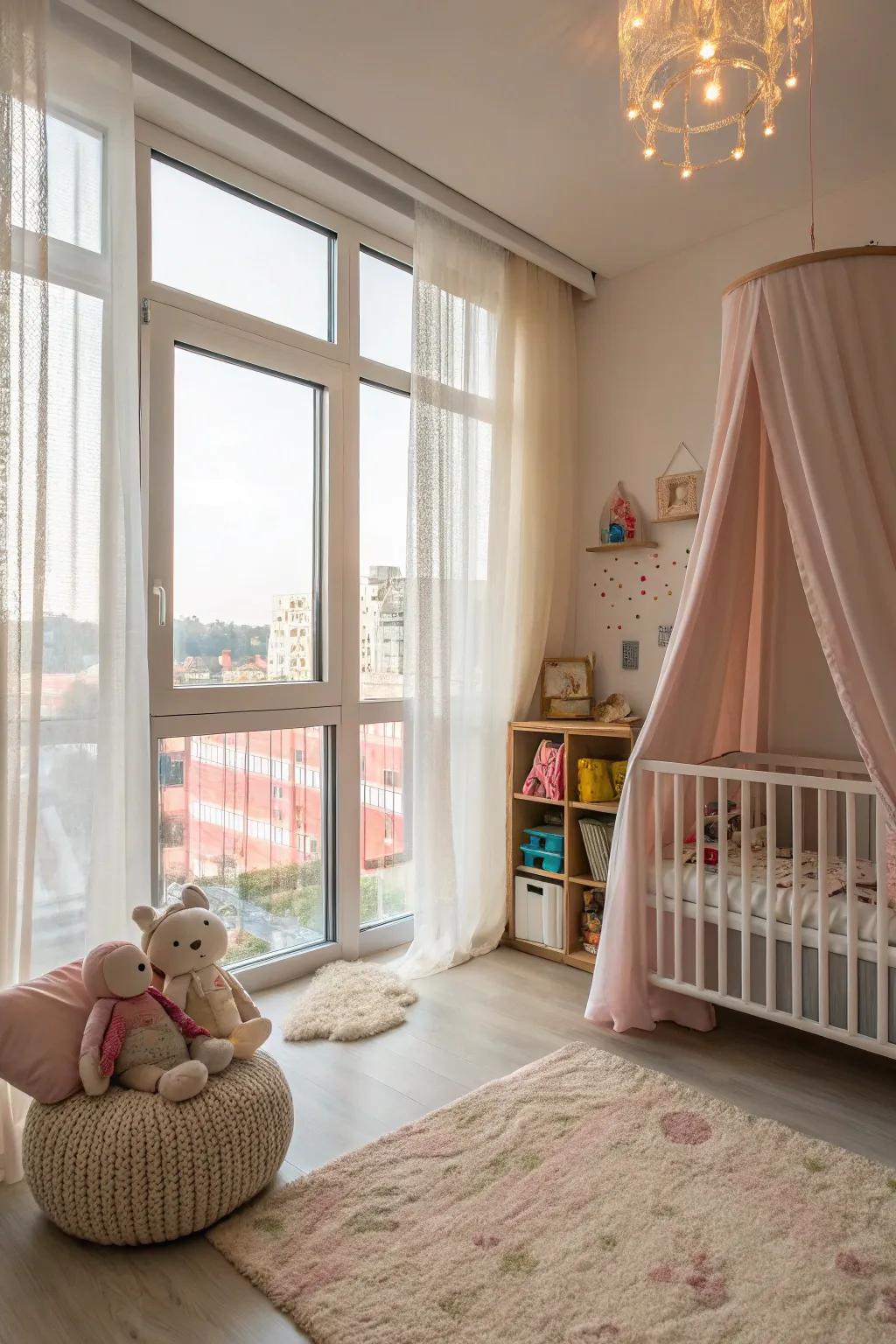 Natural light enhances the spacious feel of a nursery.