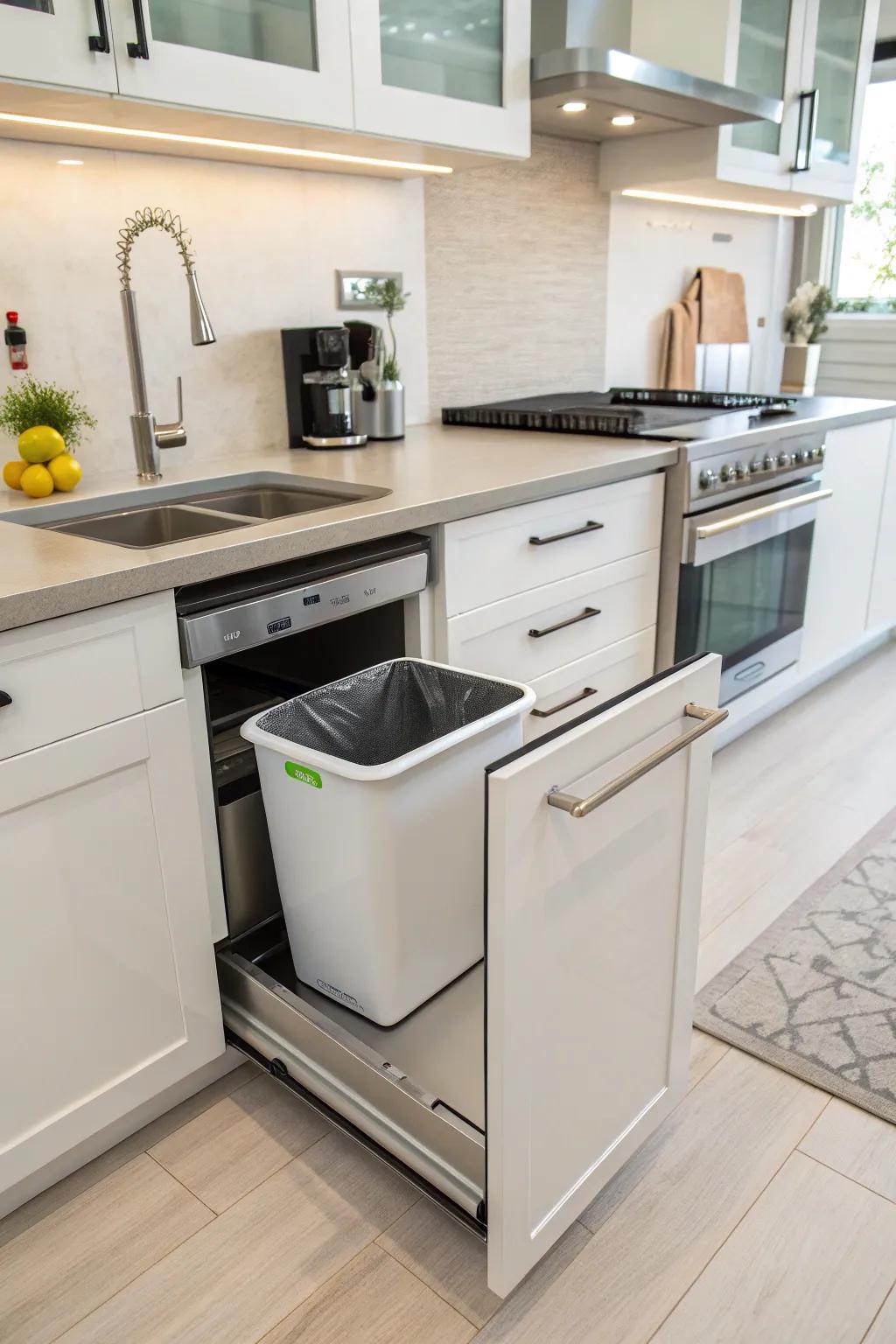 Trash chutes in countertops offer a practical solution for maintaining a clean kitchen.