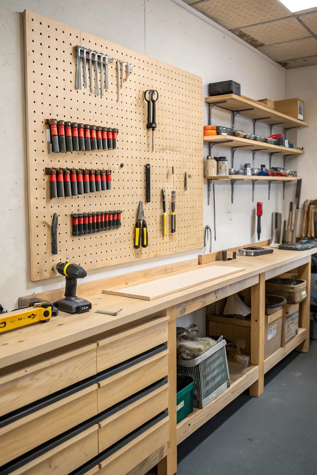 A pegboard keeps your tools organized and accessible.