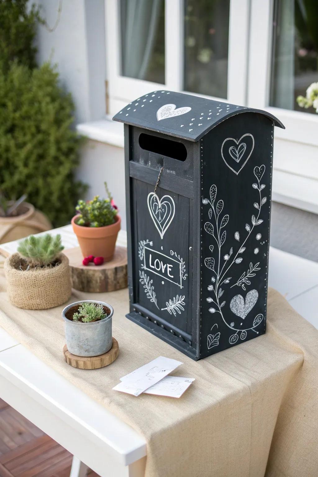 Unleash creativity daily with this Chalkboard Chic Valentine Mailbox – where minimalist style meets playful art!