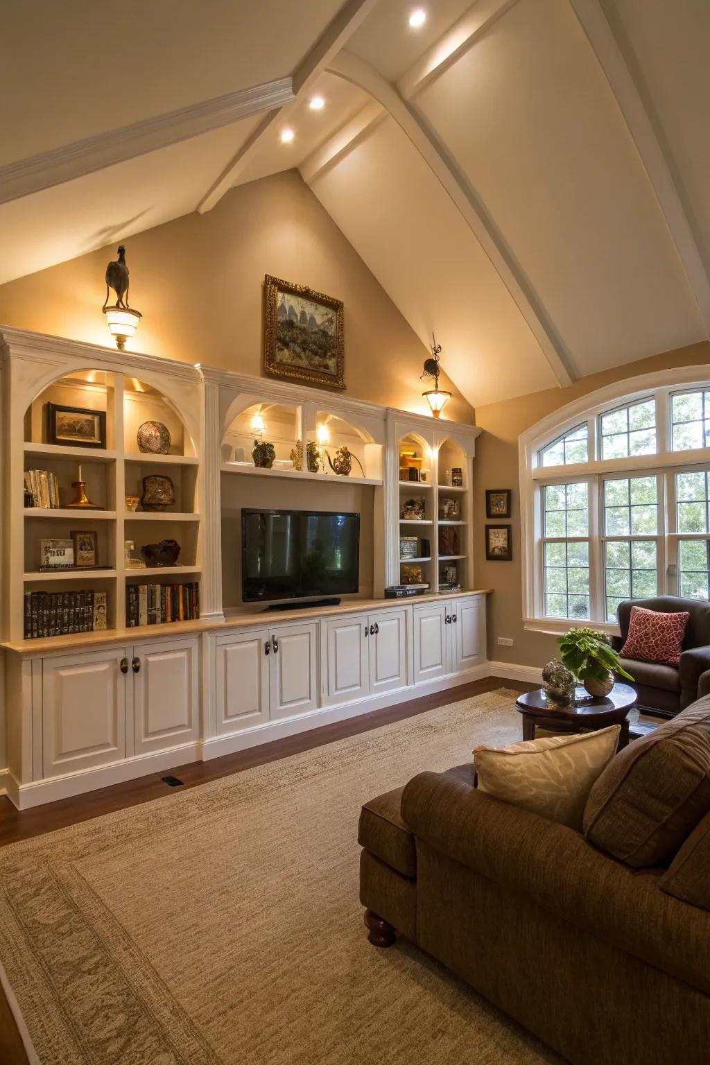 Built-in cabinets provide sleek storage solutions for any room.