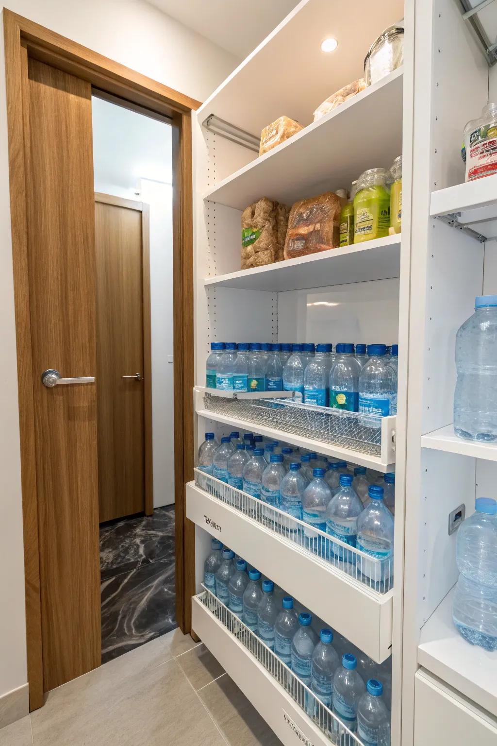 Dedicated shelf providing a permanent home for bottles