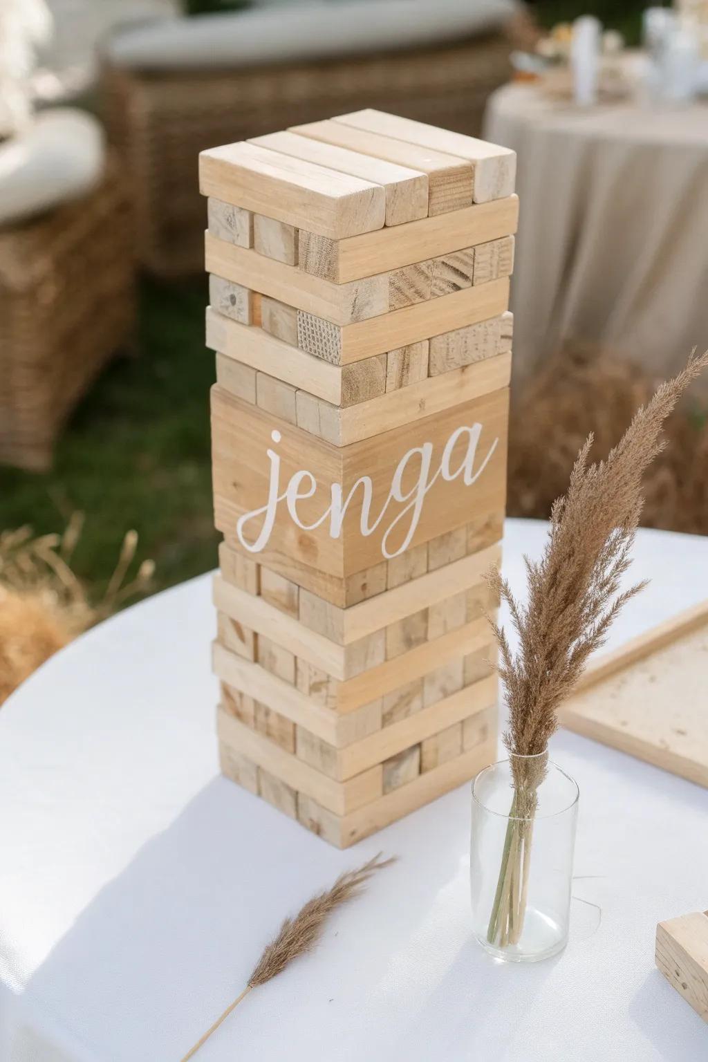 Capture your wedding memories with a playful twist: Jumbo Jenga guest book.
