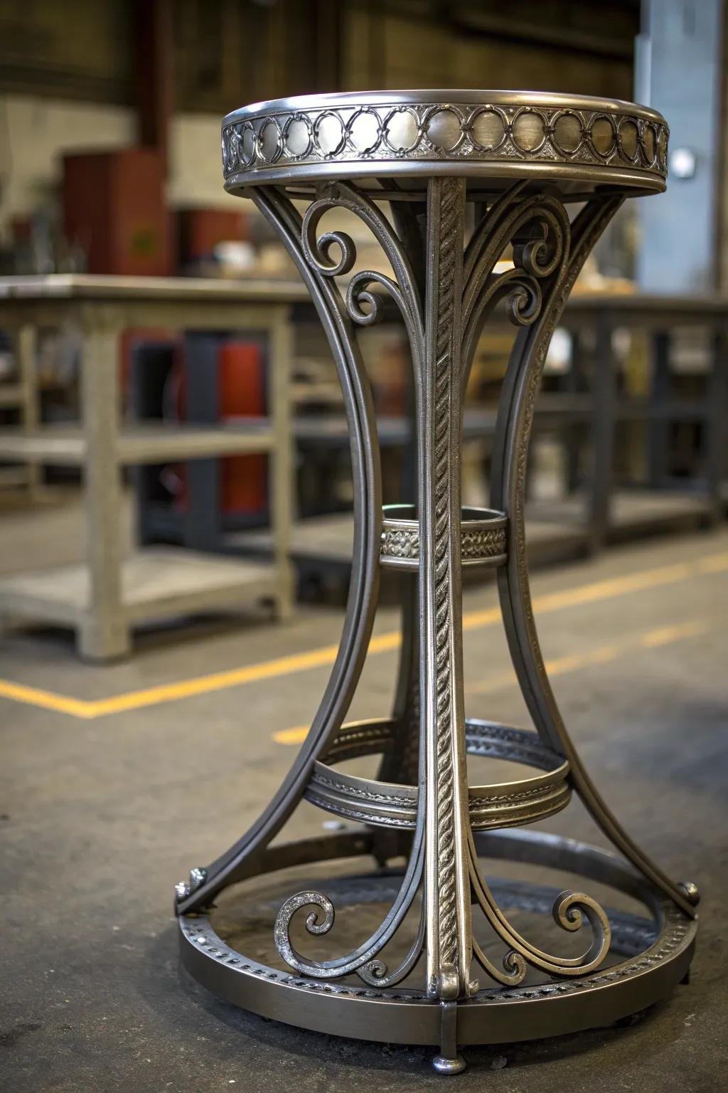 Admire the artistry: An elegant metal stool that elevates any living space.