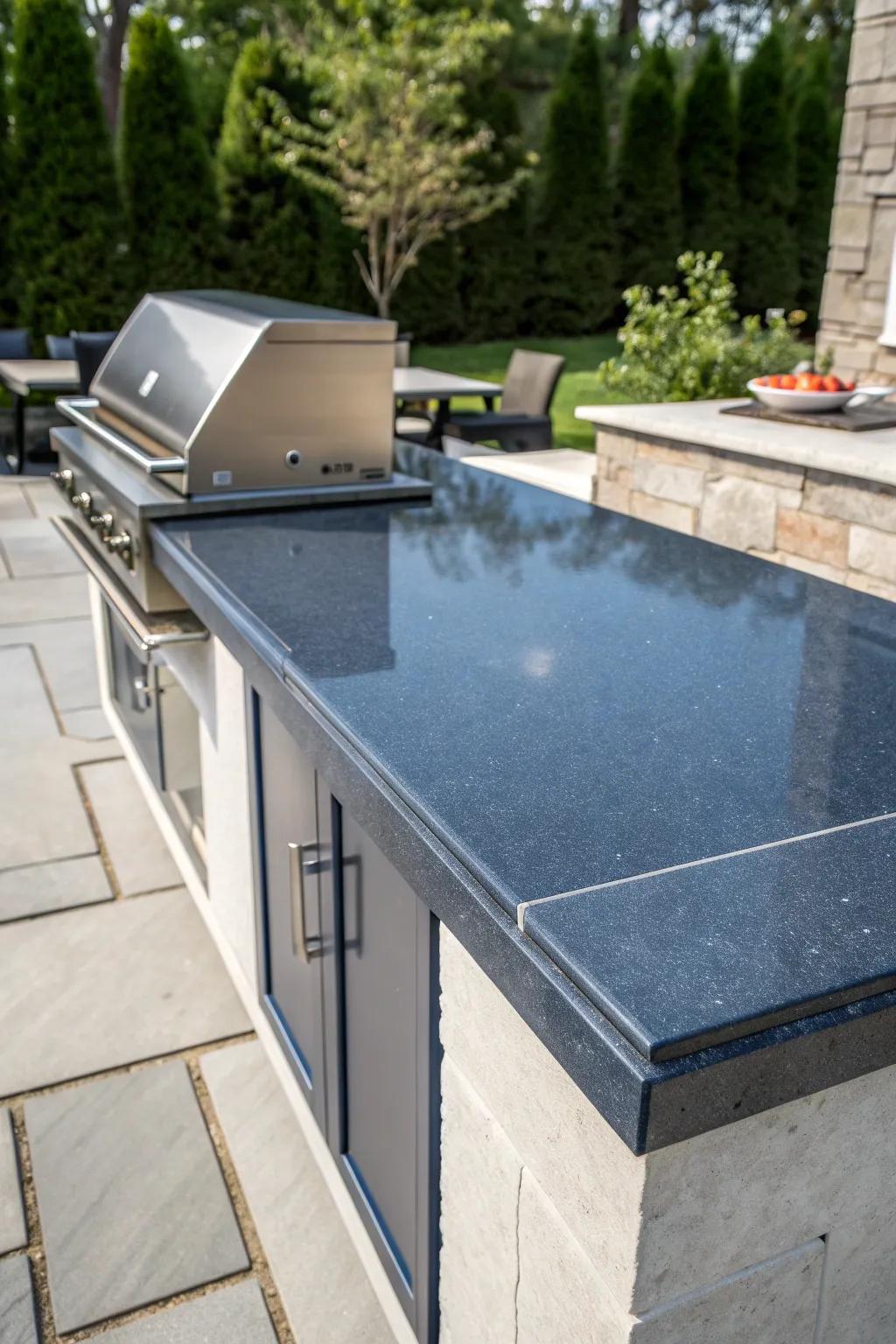 Transform your outdoor space with a chic quartz counter – where craftsmanship meets elegance.