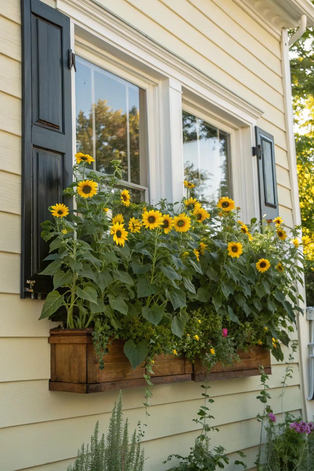 Sunflowers make a bold and cheerful statement in any summer window box.