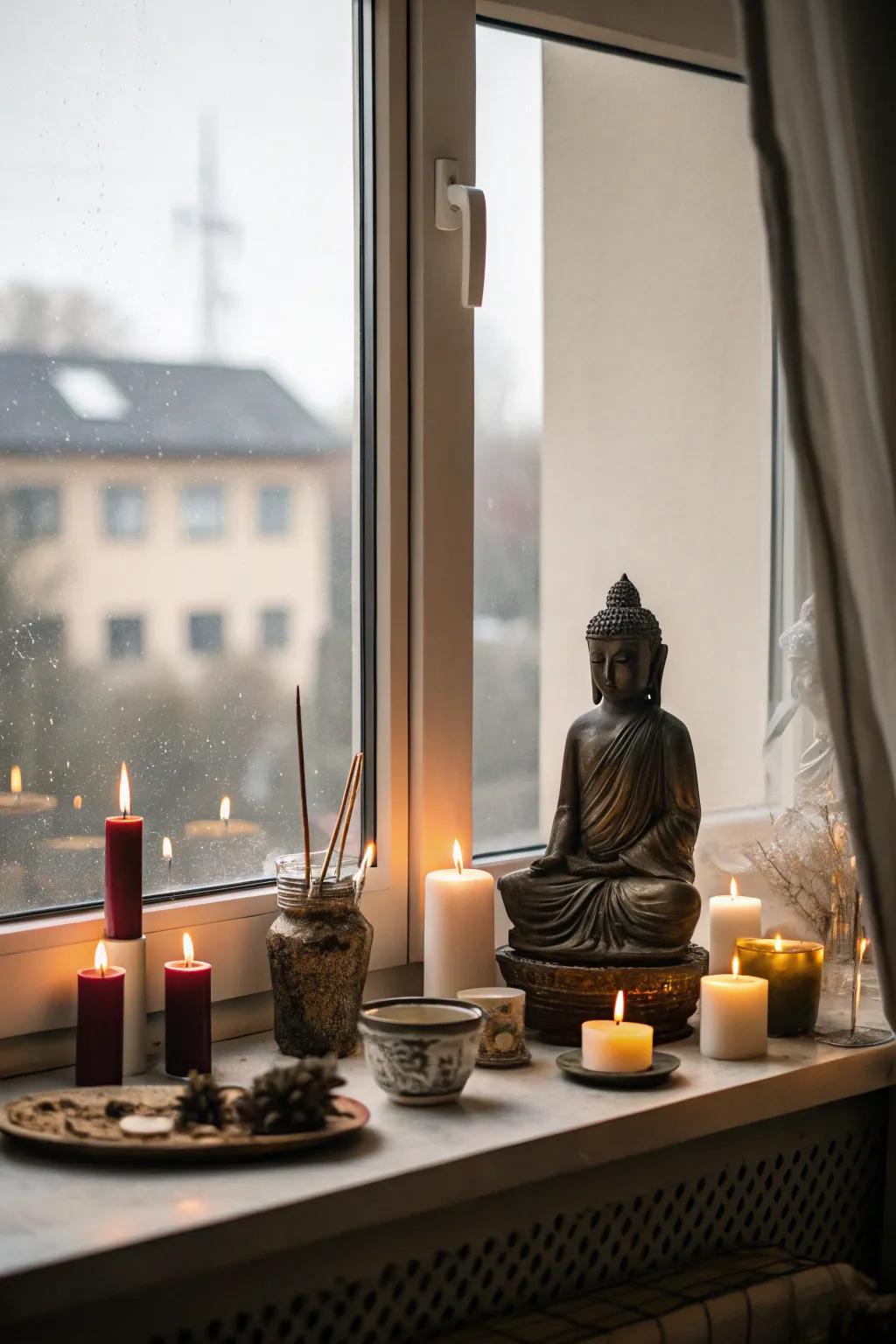 Create a serene meditation space on your window shelf.