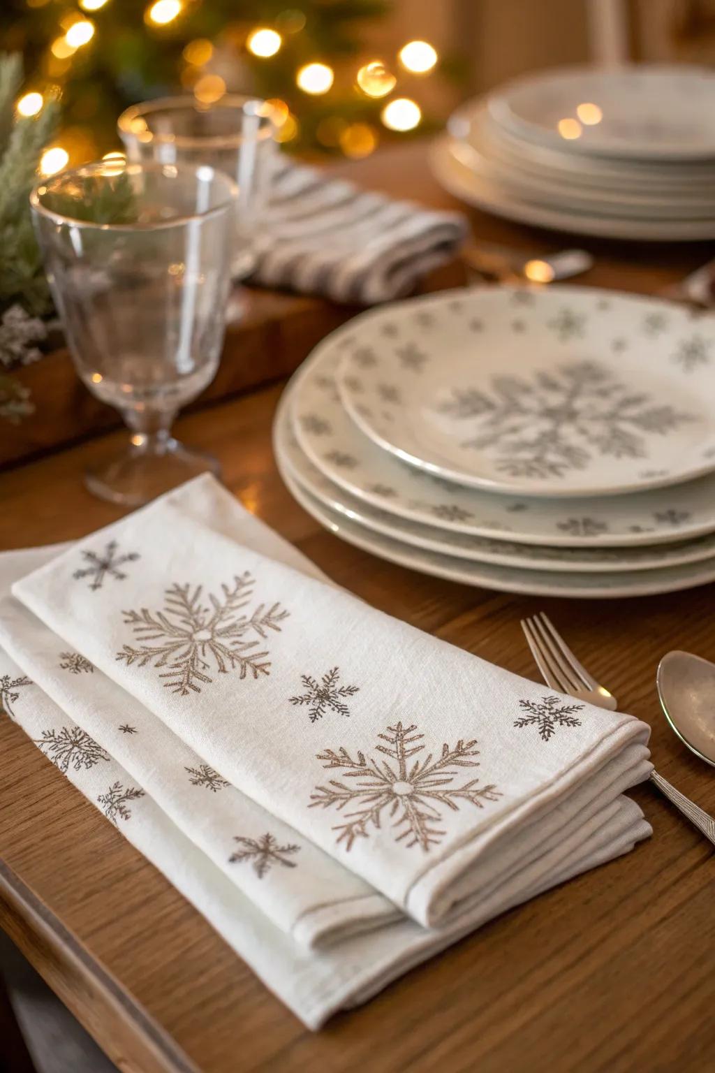 Snowflake napkins that add a touch of whimsy.