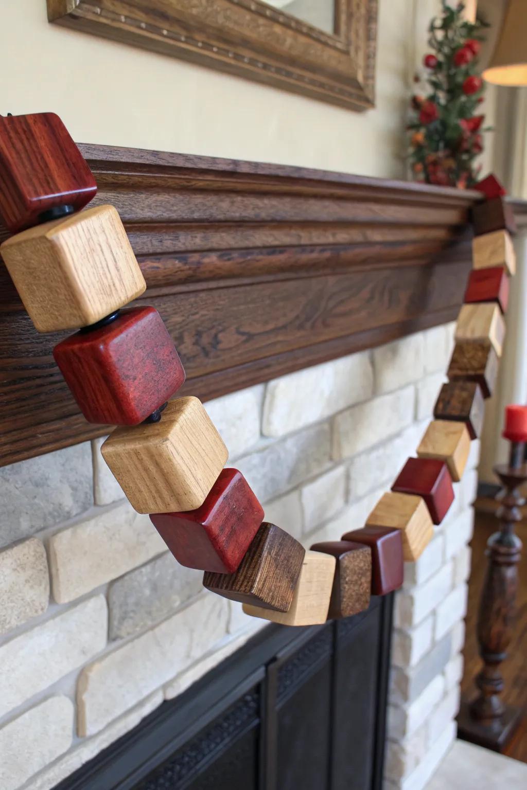 Make a bold statement with an oversized wood block garland that steals the spotlight.