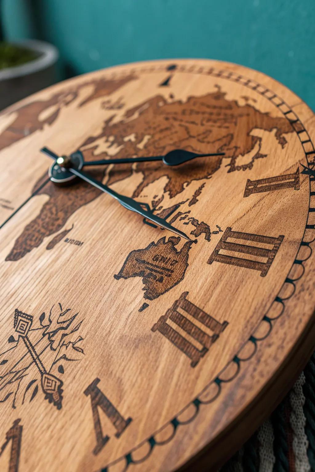 Adventure Awaits: Timeless Elegance with a Vintage Map Wood-Burned Clock