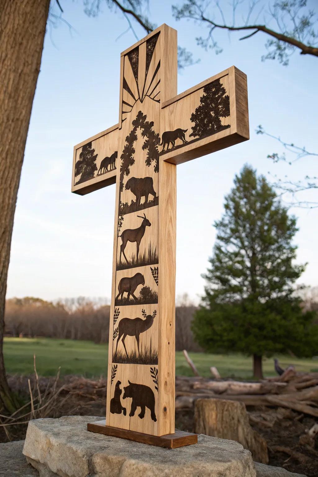 Animal silhouettes bring a personal and playful touch to wooden cross designs.