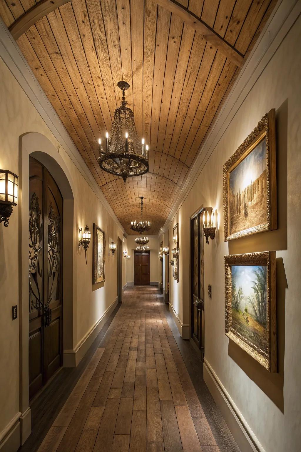 Wood planks turn an ordinary hallway into a stunning passage.