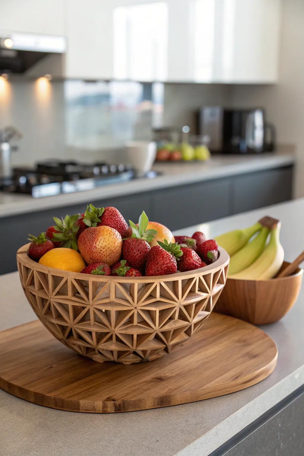 Geometric fruit bowls are a stylish addition to your kitchen decor.