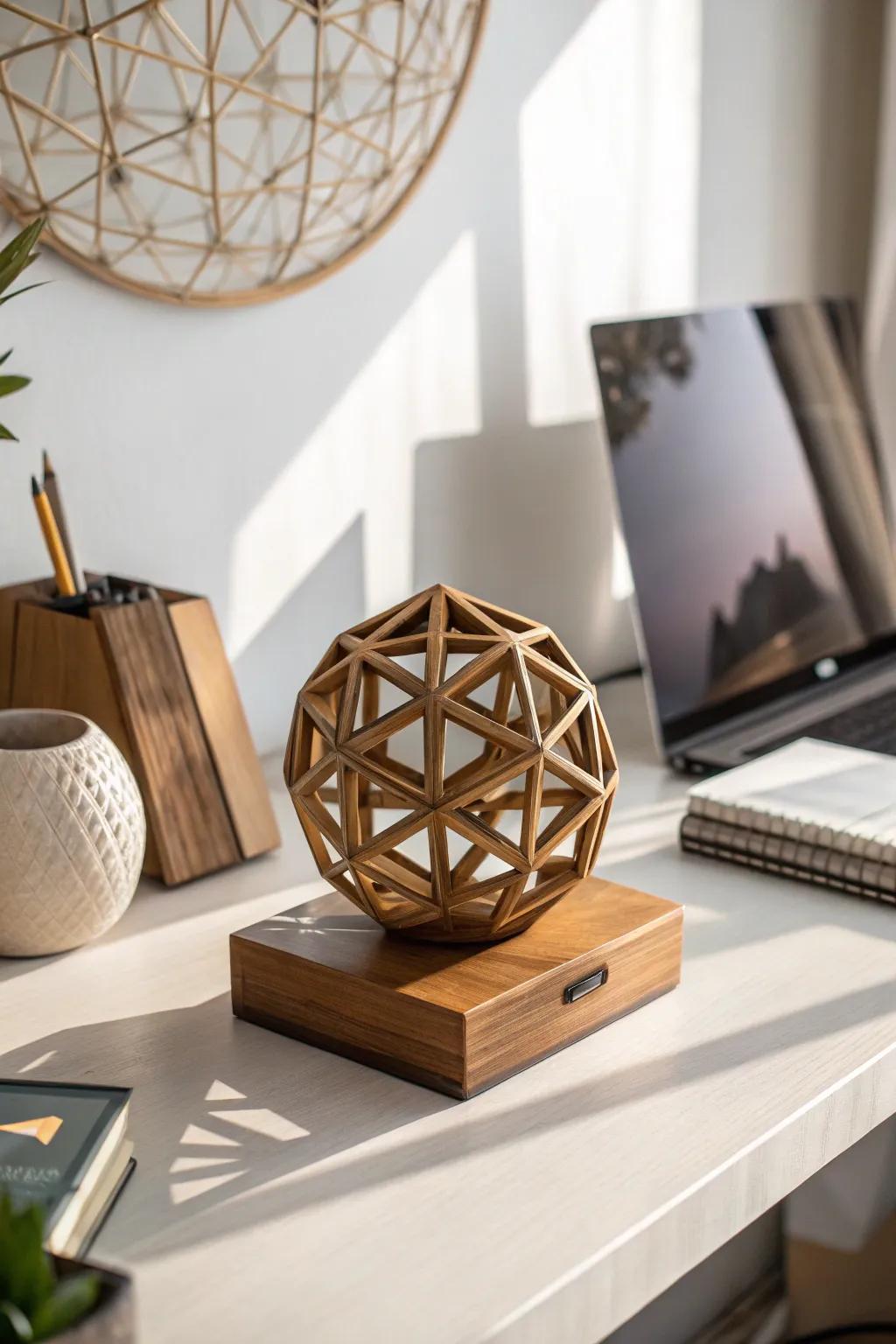 Geometric wooden designs bring a contemporary flair to trophies.