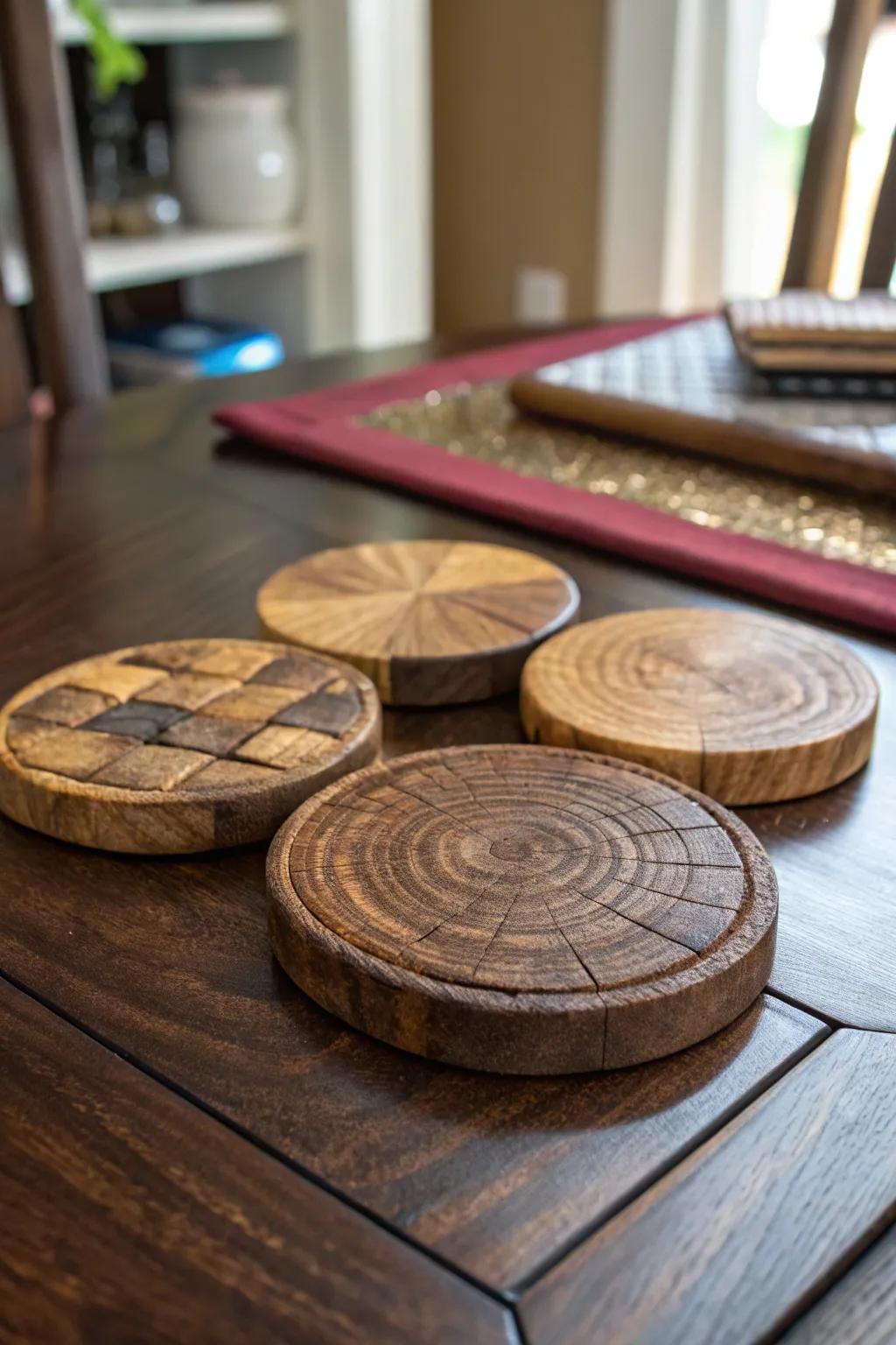 Elevate Dad's coffee table with these handcrafted rustic wooden coasters — where practicality meets timeless style.