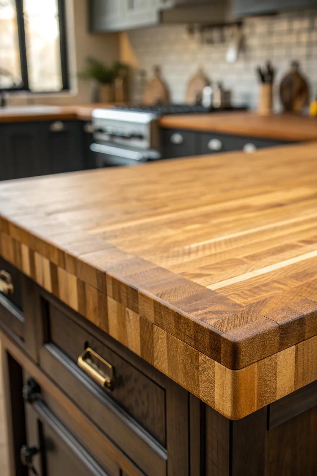 Experience the timeless elegance of a butcher block workbench top—where craftsmanship meets beauty.