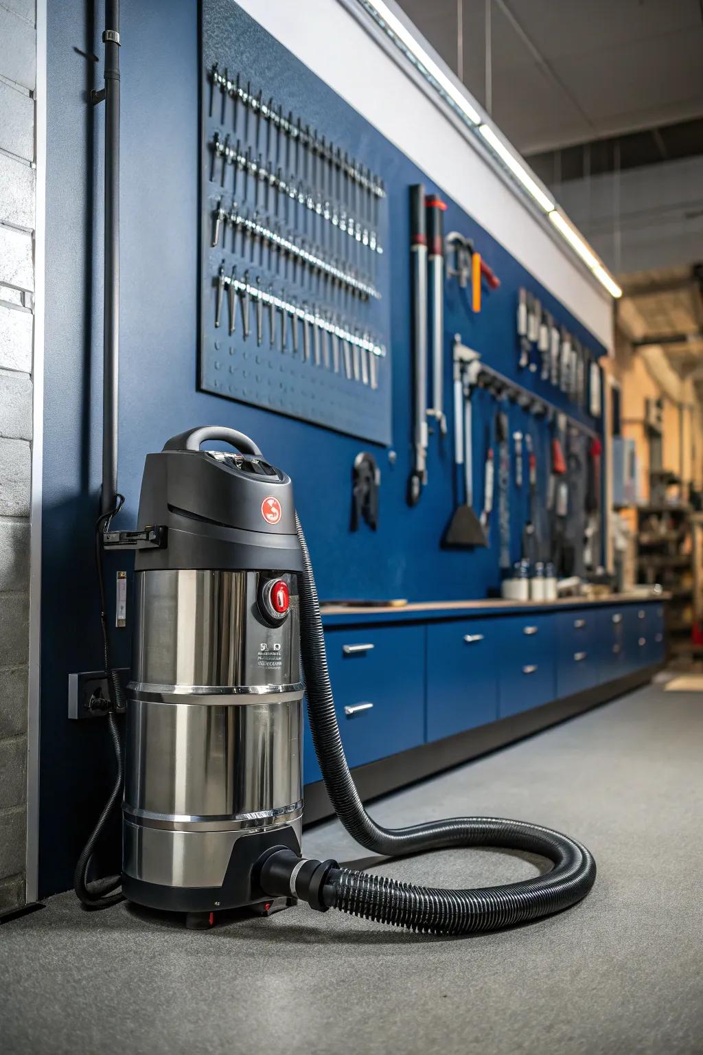 Elevate your workshop with a wall-mounted vacuum system that redefines efficiency and style.