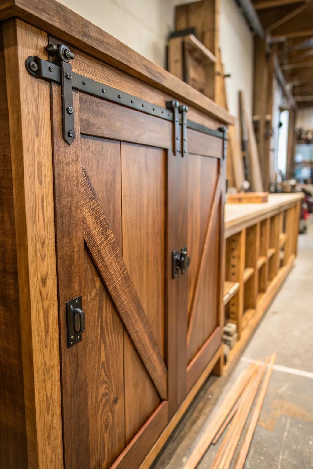 Elevate your workshop aesthetics with these functional and stylish sliding barn doors.