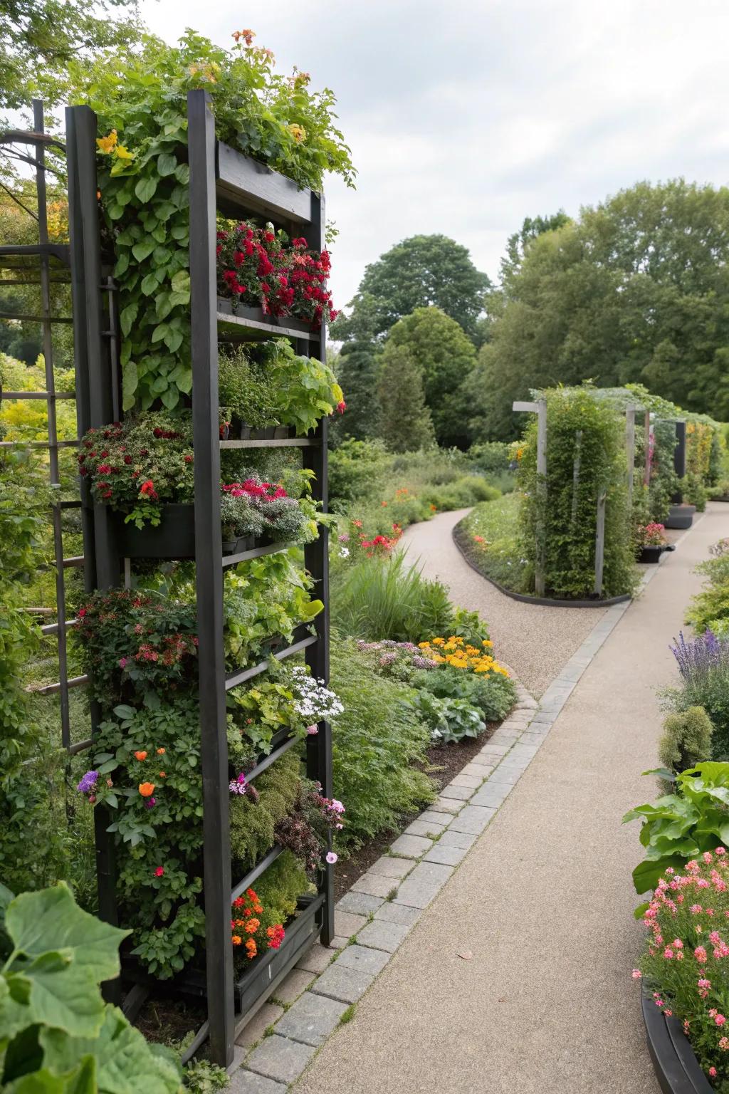 Vertical planters save space and offer a green yard division.