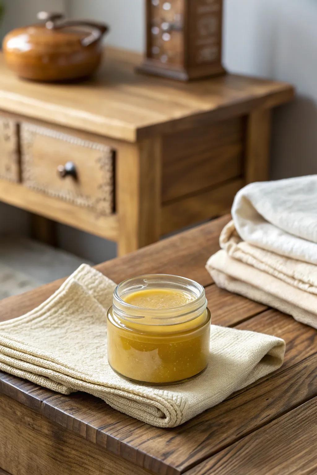 Beeswax polish enhances and protects wooden surfaces.