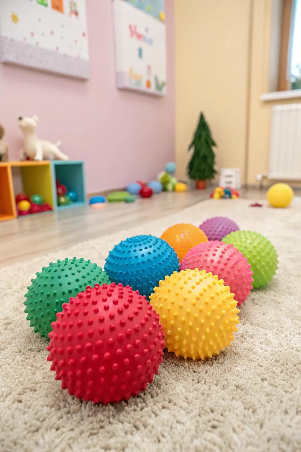 Explore textures and colors with engaging sensory balls.